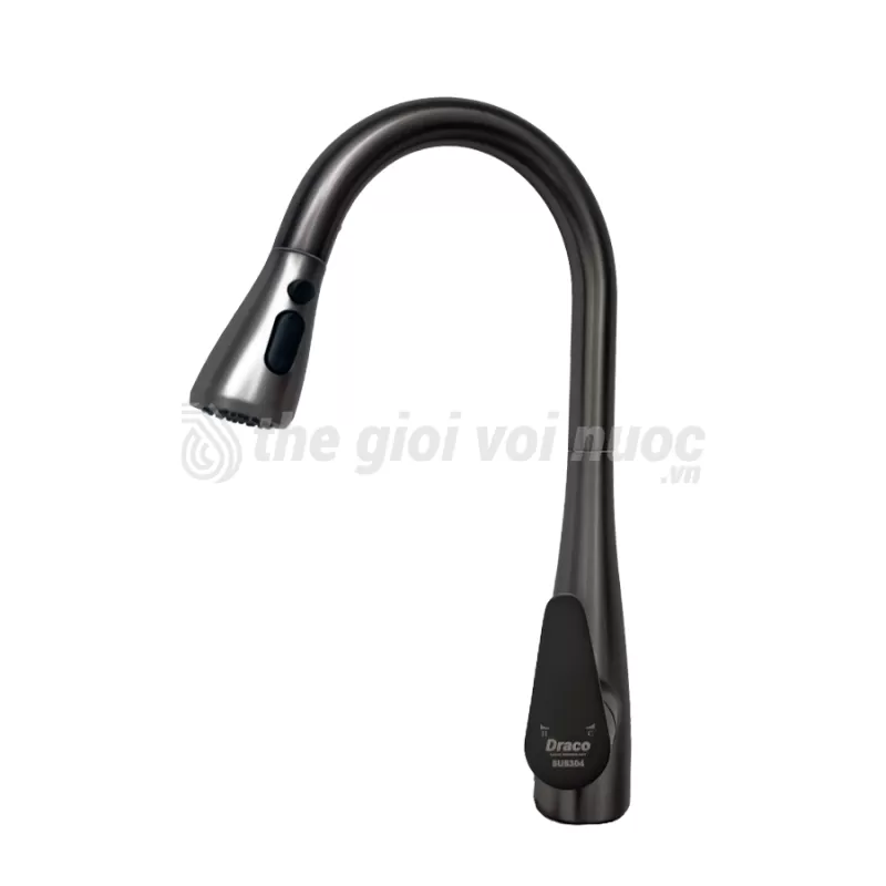 Vòi Rửa Chén Nóng Lạnh Inox 304 Rút Màu Ghi Xám Draco F3145I