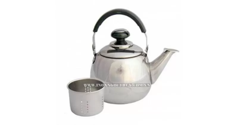 Ấm inox có lọc trà quai xanh - inoxngocthuy.com