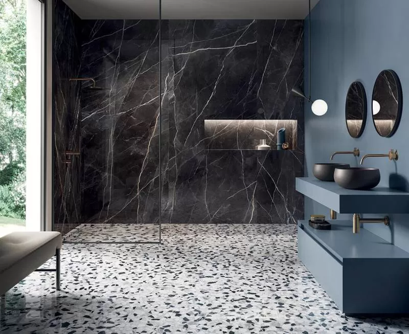 Gạch vân đá marble Calacatta Black Lap