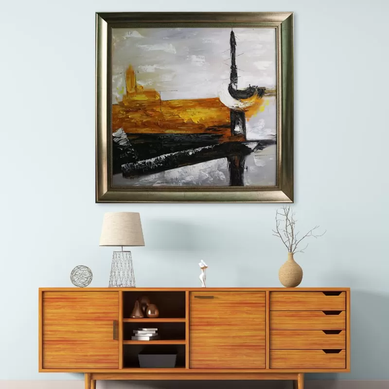 Tranh Sơn Dầu Trừu Tượng Vàng Trắng Alila (80x80cm) 