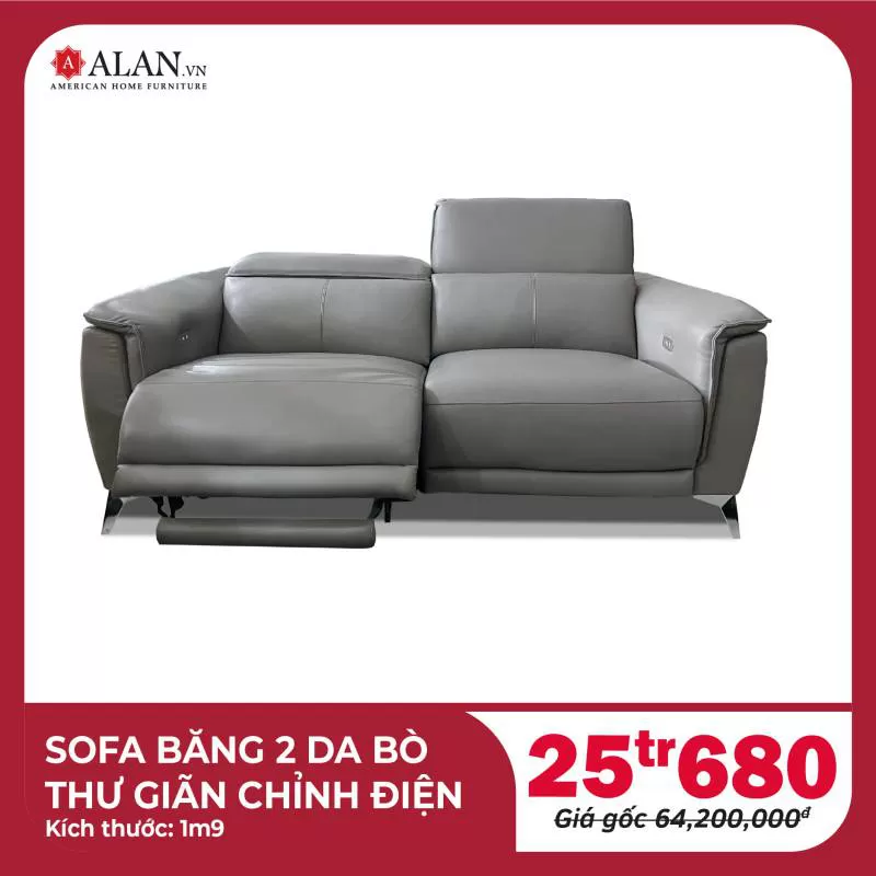 Sofa Băng 2 Da Bò Thư Giãn Chỉnh Điện 