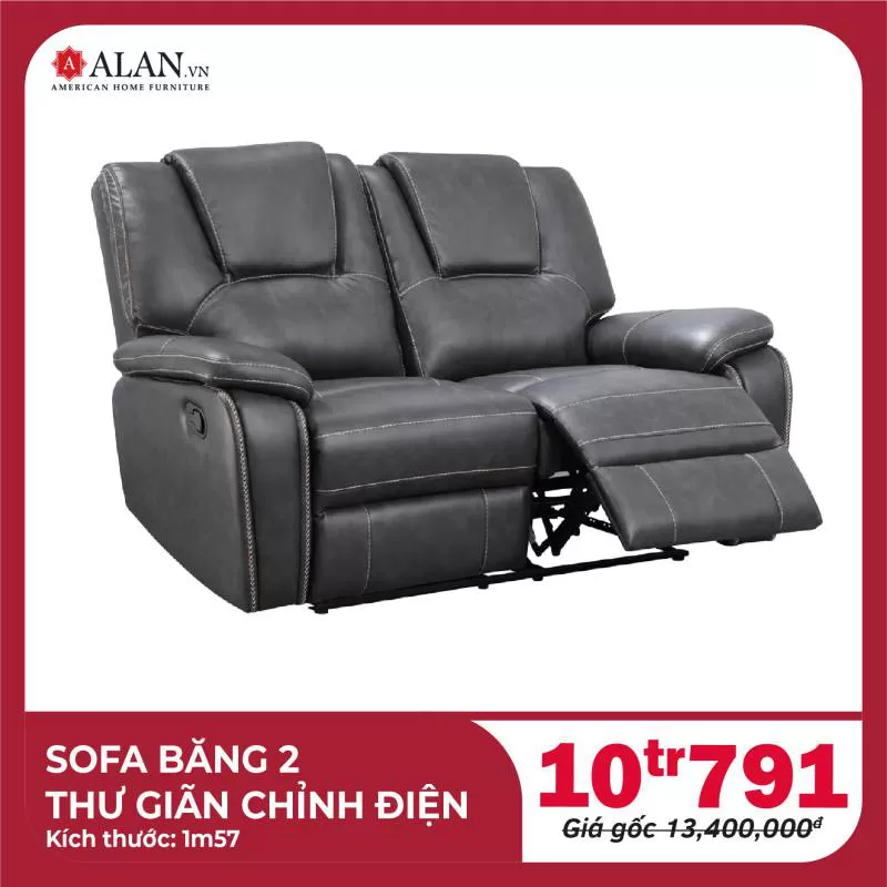 Sofa Băng 2 Thư Giãn Chỉnh Điện Màu Xám Đậm