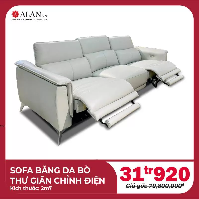 Sofa Băng 3 Da Bò Thư Giãn Chỉnh Điện