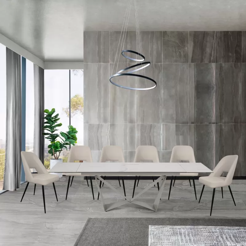 Bộ bàn ăn mở rộng mặt ceramic Orleans kết hợp từ 8 - 12 ghế