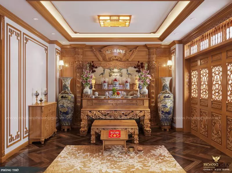 Mẫu thiết kế phòng thờ Tứ Linh đầy trang nghiêm