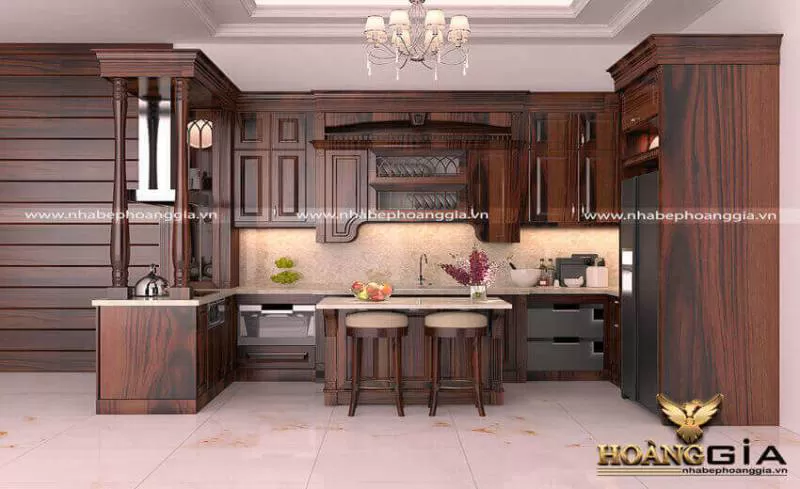 Mẫu Bếp Đẹp Gỗ Cẩm gam màu độc đáo