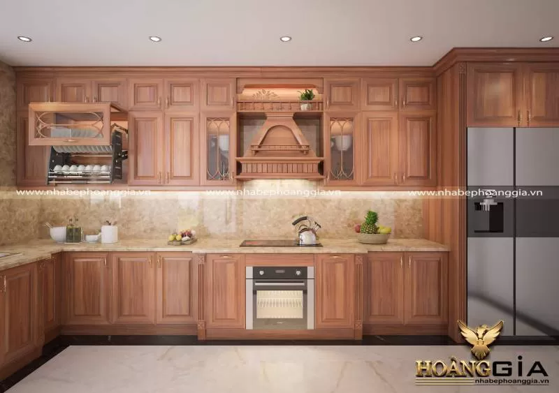 Mẫu phòng bếp gỗ gõ đỏ cho phòng bếp nhỏ hẹp
