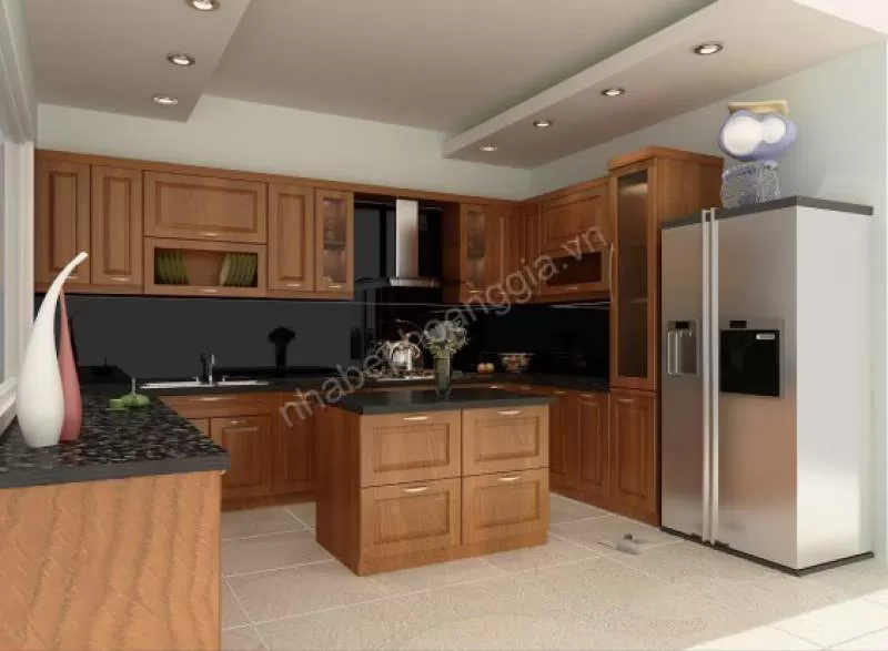 Mẫu tủ bếp gỗ tự nhiên sơn PU 17