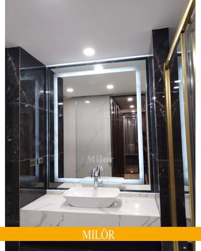 Gương phòng tắm HCN led trắng không bo góc Milor