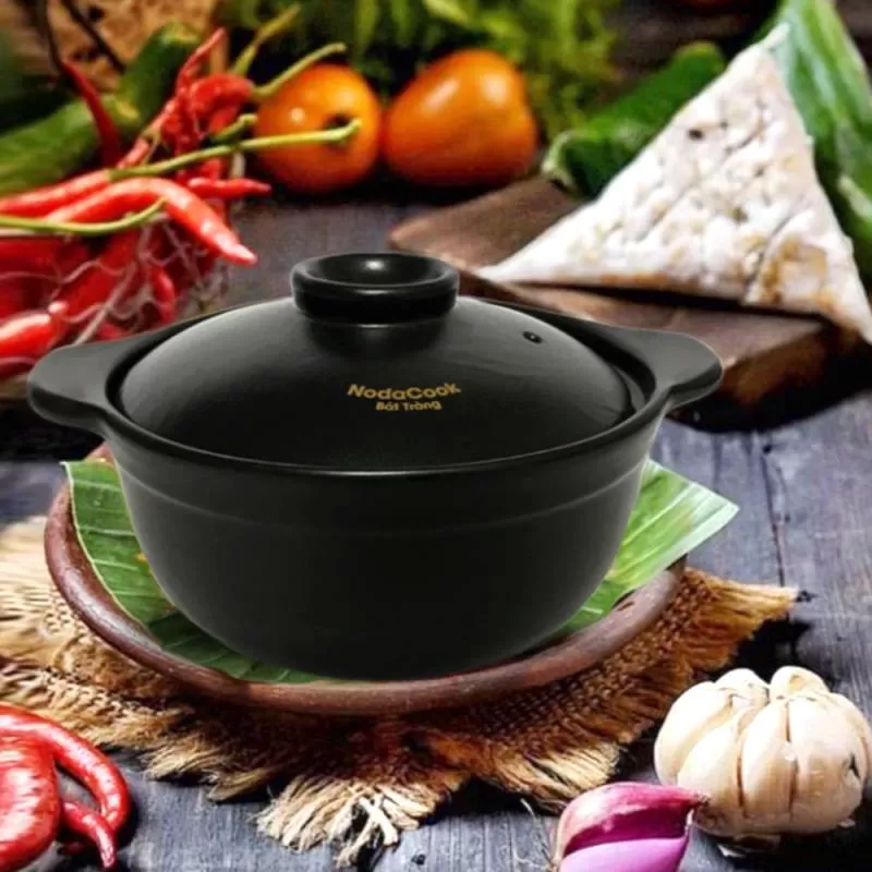 Nồi đất mini 0,7 lít nắp sứ (Đen) - NodaCook Bát Tràng