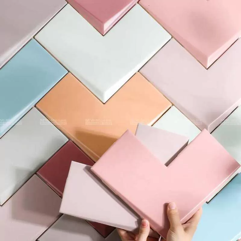 Macaroon Colorful Heart Glazed Ceramic Cube 3d Wall Irregular Shape Tile For Bathroom Restaurant Interior Decoration