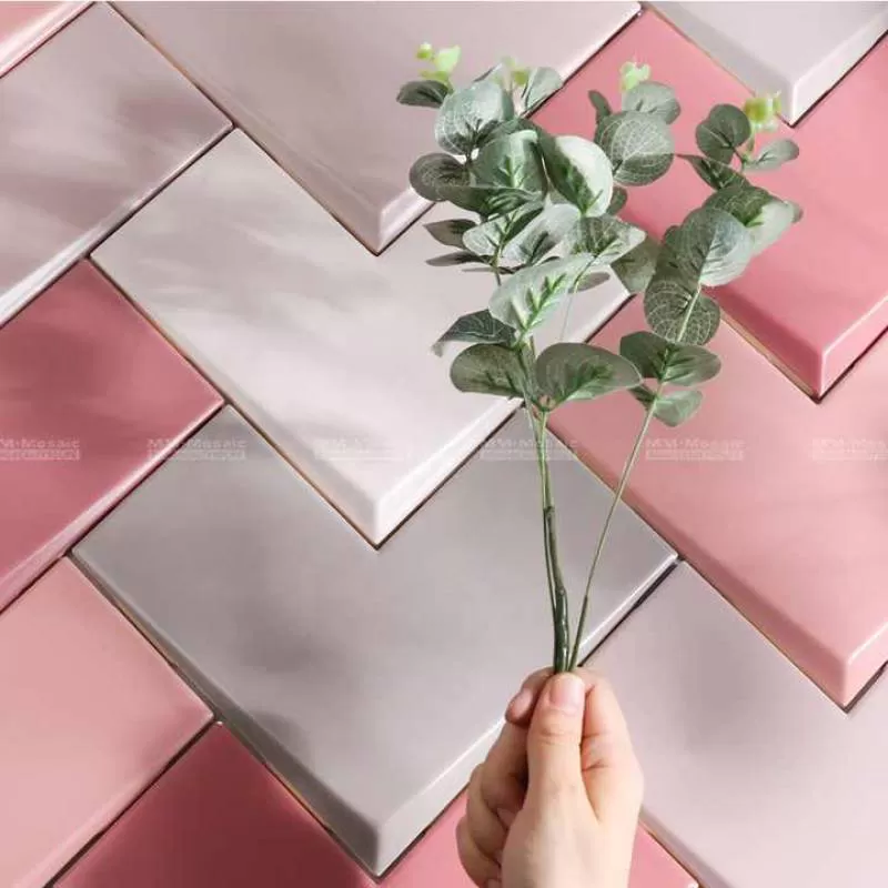 Macaroon Matte Glazed Irregular 3d Ceramic Pink Wall Tiles For TV Background Kitchen Bathroom Hall Hotel Project