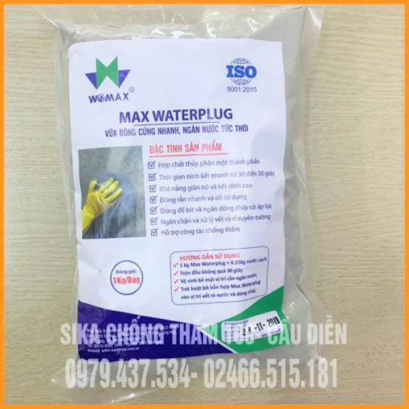 Max Waterplug 1kg (vữa đông cứng nhanh)