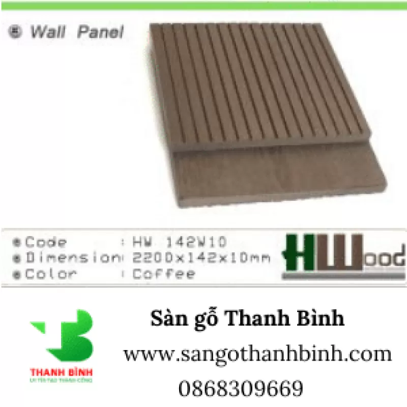 Sàn gỗ Nhựa Ngoài Trời Hwood Wall panel Mã HW 142w10 Coffee