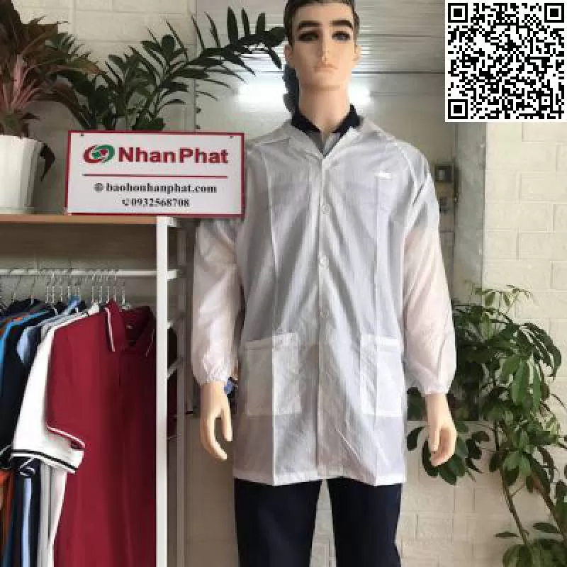 Áo blouse phòng sạch chống tĩnh điện cổ bẻ nút cài PS622-24