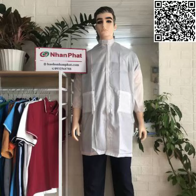 Áo blouse phòng sạch chống tĩnh điện cổ trụ khóa kéo PS622-26