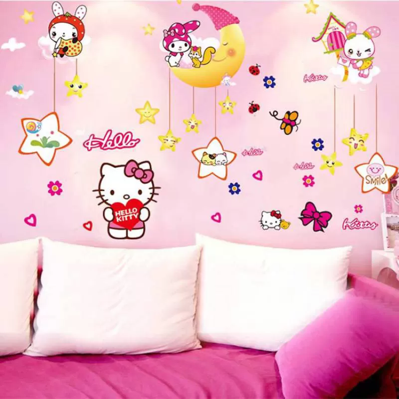 Decal Dán Tường Chúc Ngủ Ngon Và Hello Kitty
