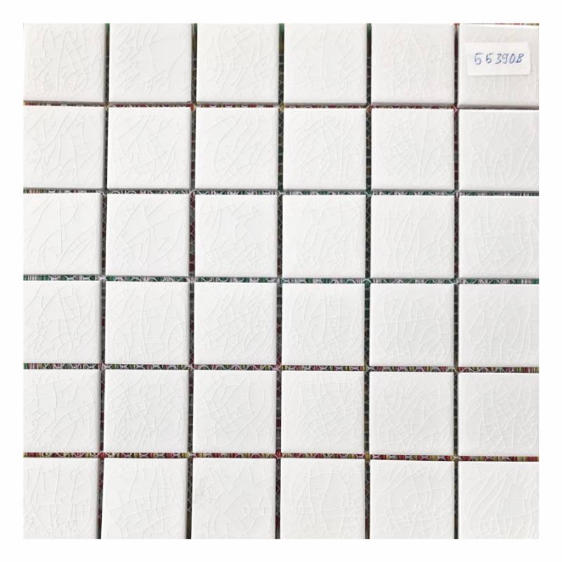 Gạch mosaic gốm sứ trang trí ốp lát bể bơi 48x48x4mm trắng EG-55390B