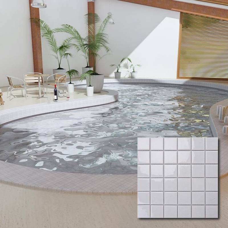 Gạch mosaic gốm sứ trang trí ốp lát bể bơi 48x48x4mm trắng EG-55390B