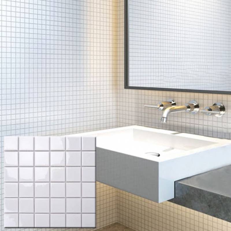 Gạch mosaic gốm sứ trang trí ốp lát bể bơi 48x48x4mm trắng EG-55390B