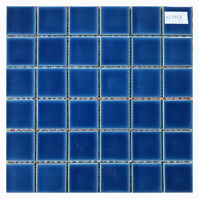 Gạch mosaic gốm sứ trang trí ốp lát bể bơi 48x48x5mm đơn màu EG-55391B