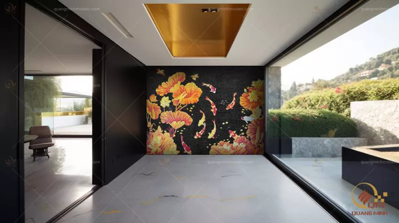 Tranh Mosaic Gốm Cửu Ngư Quần Hội QM-SCA07 Tuyệt Tác Từ Thiên Nhiên