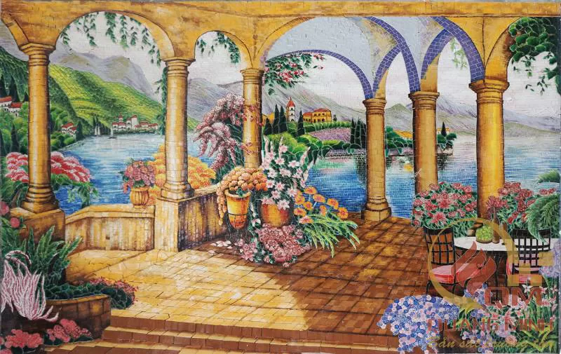 Tranh Mosaic Gốm Lầu Tịch Dương QM-LTC01