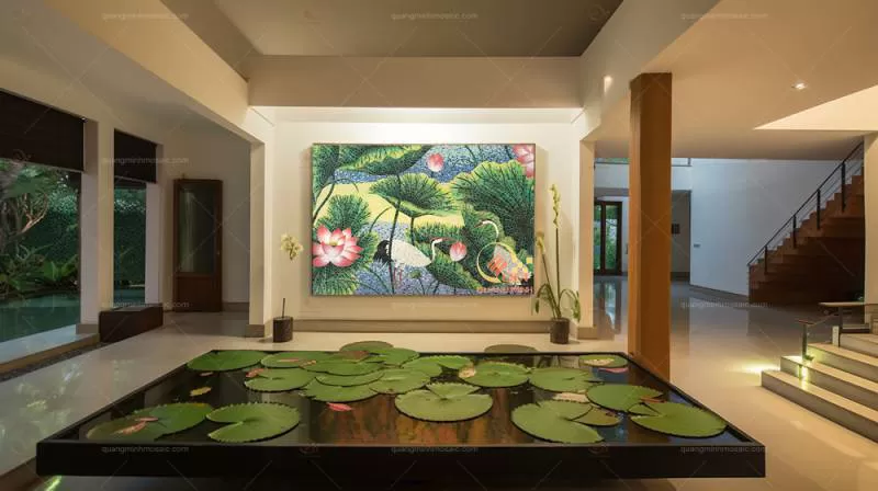 Tranh Mosaic Gốm Sen Hạc QM-SH03