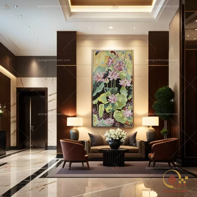 Tranh Mosaic Gốm Sen Hồng Liên QM-SHL03