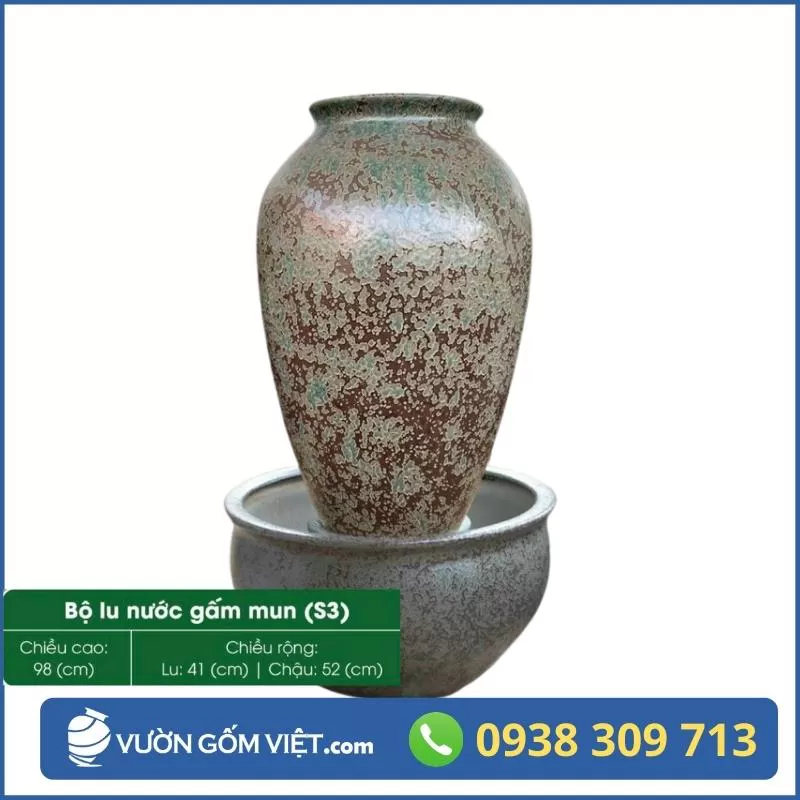Bộ Chậu Lu Nước Phong Thủy - Đài Phun Nước Gốm Sứ Sân Vườn 12