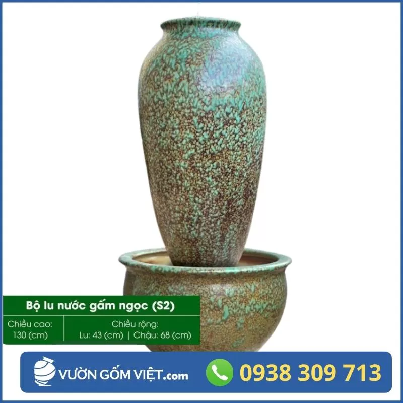 Bộ Chậu Lu Nước Phong Thủy - Đài Phun Nước Gốm Sứ Sân Vườn 10