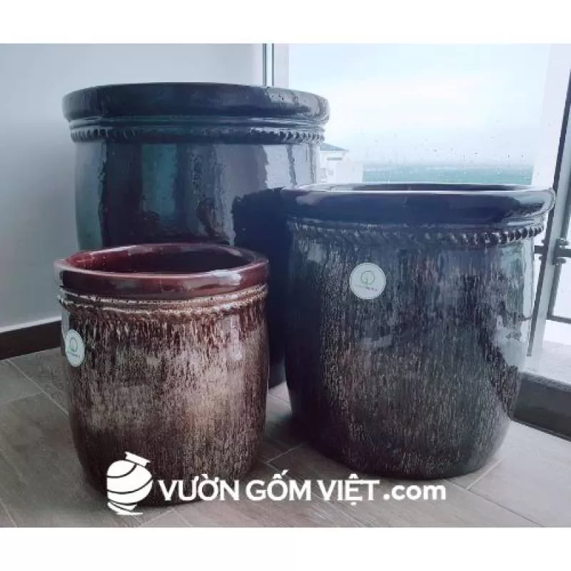 Chậu men cổ hình chum 