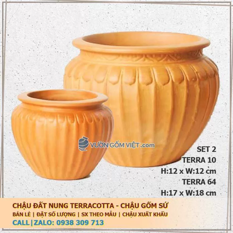 Set 2 chậu gốm đất nung hoa văn nổi 10 64