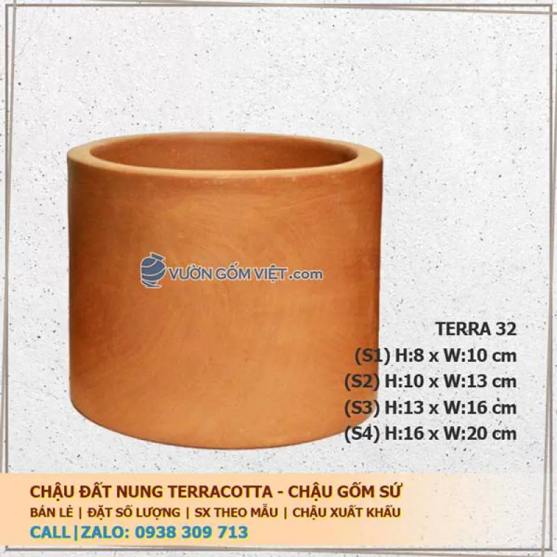 Chậu trồng cây gốm đất nung trụ tròn 32-3