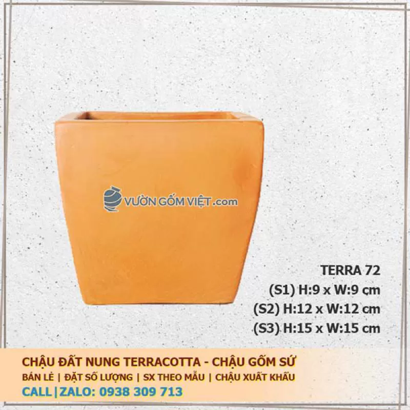 Chậu trồng cây gốm đất nung vuông vát 72-1 
