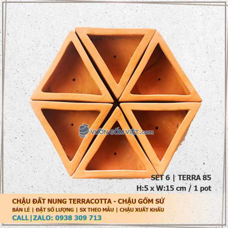 Set 6 chậu gốm Terracotta tam giác