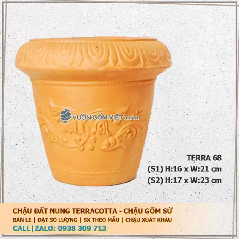 Chậu gốm đất nung hoa văn nổi 68-2 