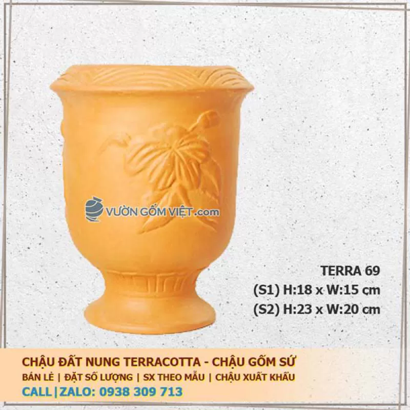 Chậu gốm đất nung hoa văn nổi 69-1 