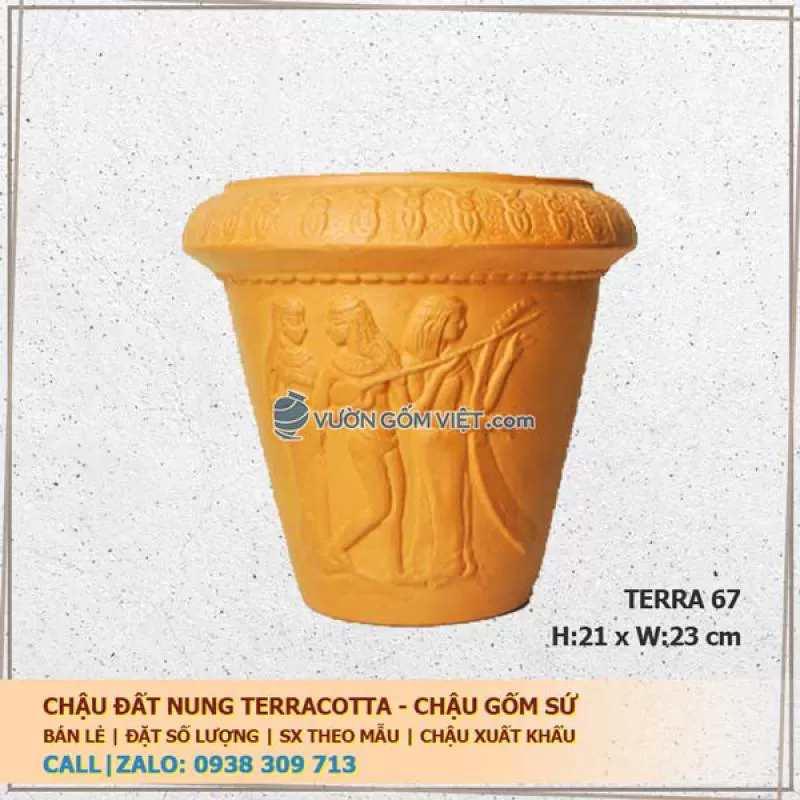 Chậu gốm hoa văn nổi đất nung 67