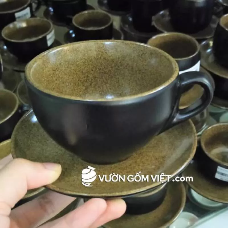 Bộ tách cafe cappuccino men nâu đen