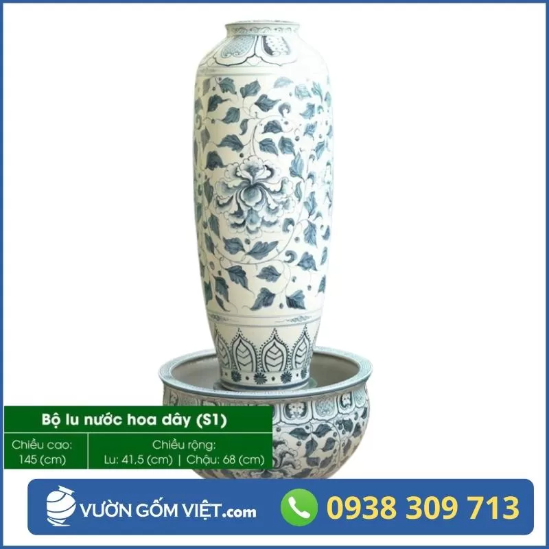 Bộ Chậu Lu Nước Phong Thủy - Đài Phun Nước Gốm Sứ Sân Vườn 07