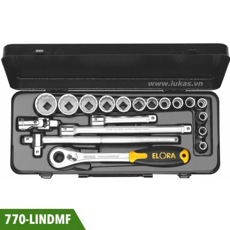 Bộ đầu tuýp 12 cạnh 19 món 770-LINDMF đầu vuông 1/2 inch Elora