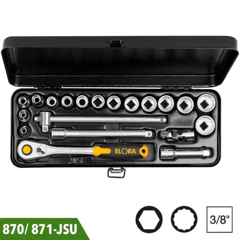 Bộ tuýp 20 chi tiết, đầu vuông 3/8 inch, Elora 870/ 871-JSU 