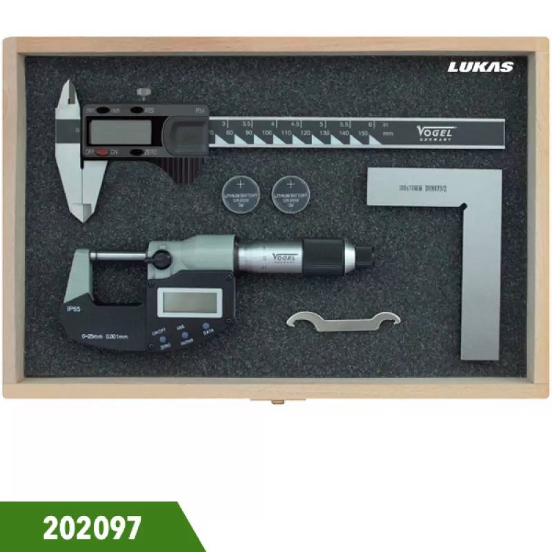 Bộ panme thước cặp điện tử và eke 3 món 202097 Vogel Germany