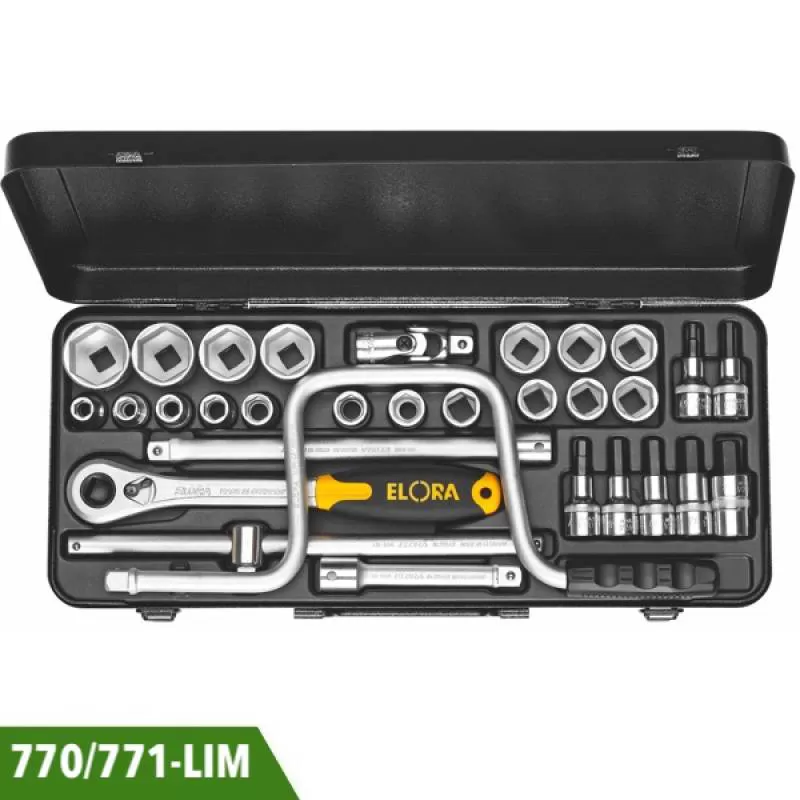 Bộ socket 31 chi tiết, đầu vuông 1/2 inch, Elora 770/771-LIM