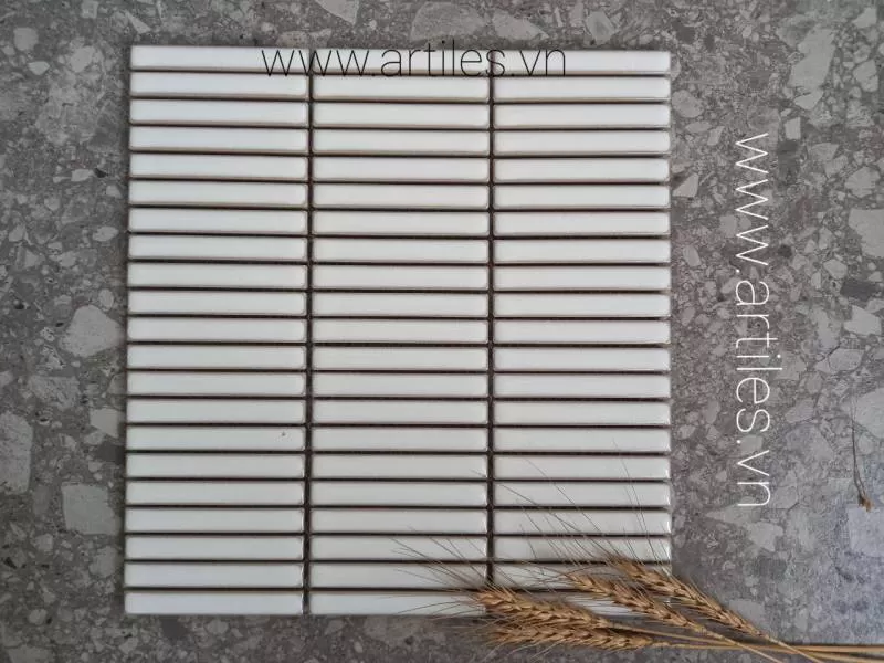 Gạch mosaic que đũa trắng men rạn