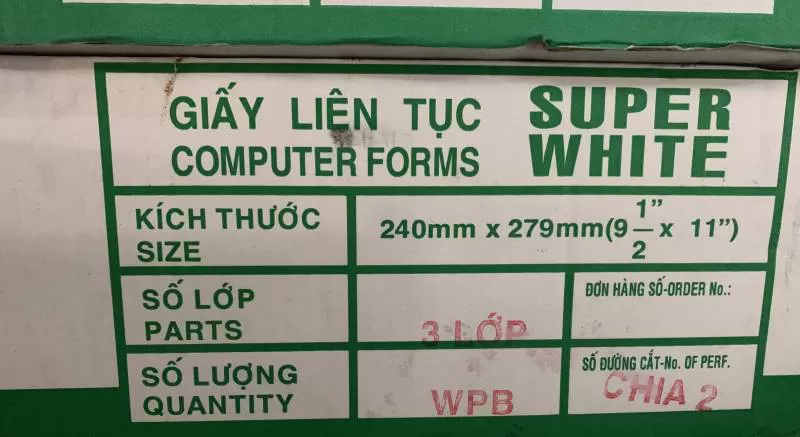 Giấy liên tục 3 liên 240x279mm - chia 2