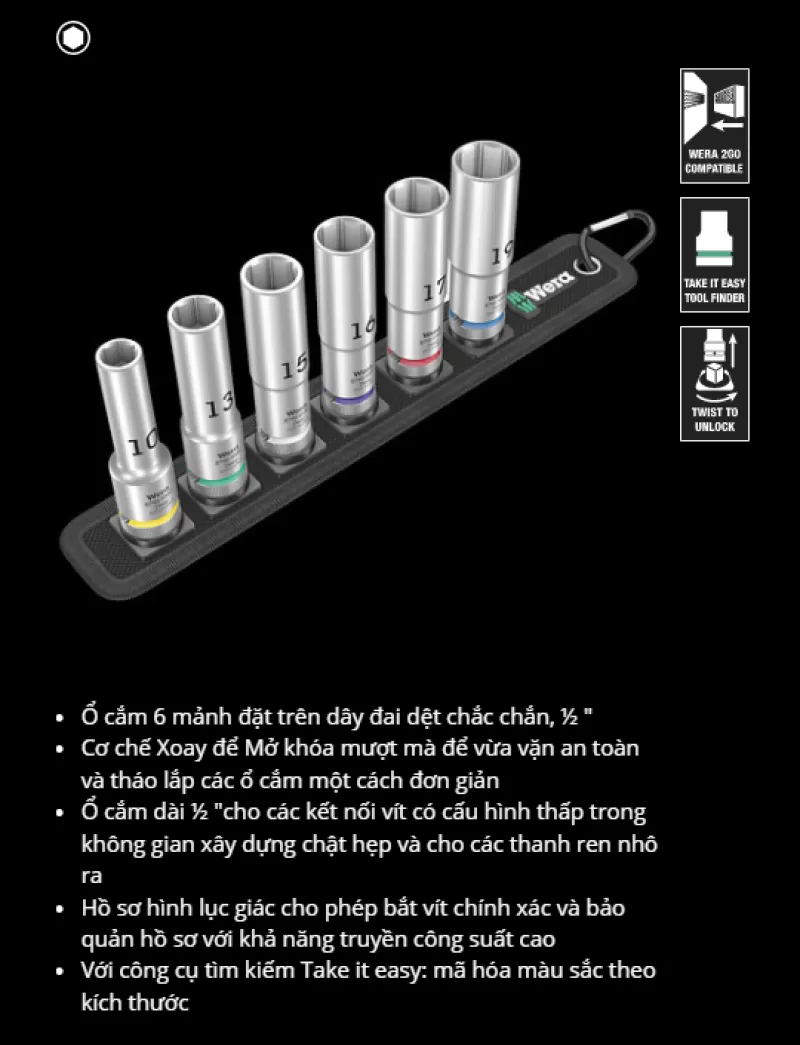 Bộ Đầu Tuýp Dài 05004565001 Wera Belt C Deep 1, ổ 1/2″ gồm 6 Chiếc – Handtoolsvietnam