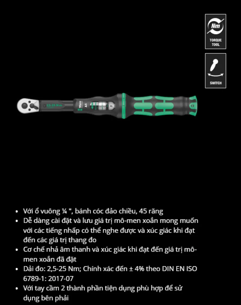 Cần Siết lực Click-Torque XP 1 Wera Dải Lực 2,5 – 25Nm 05075604001 – Handtools Việt Nam