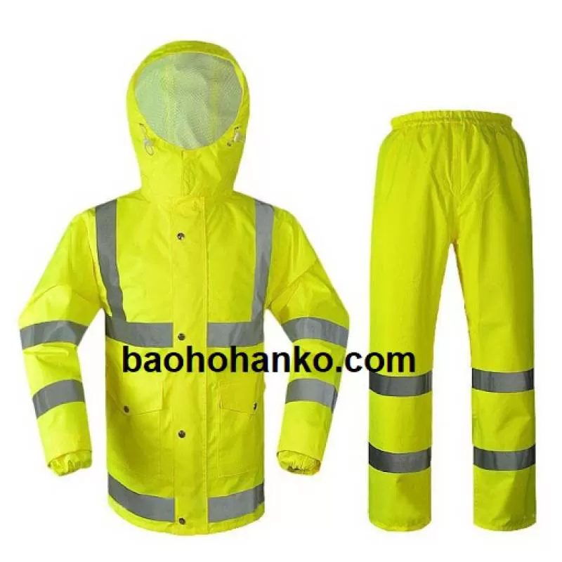 Bộ quần áo đi mưa phản quang màu xanh chuối